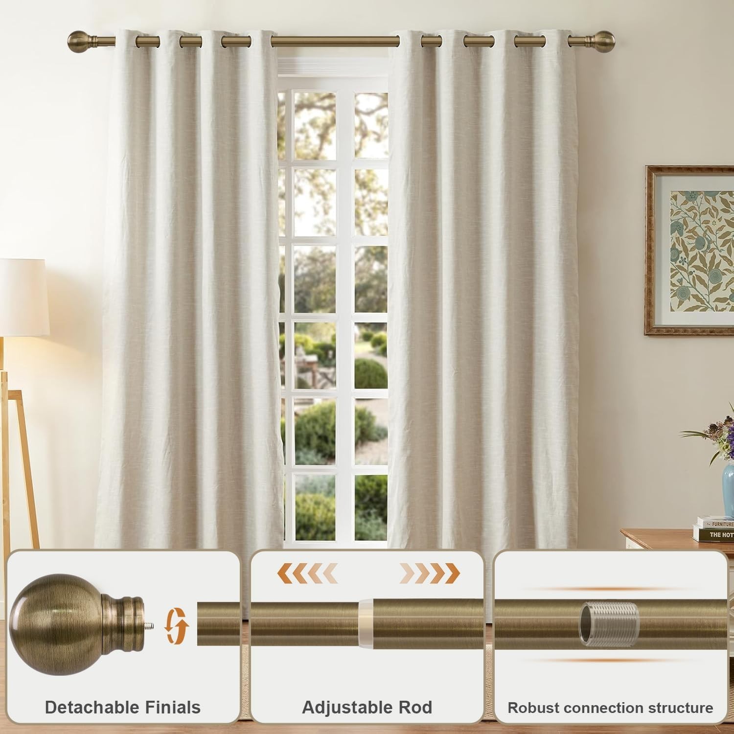 Antique Bronze Adjustable Curtain Rod 28-48 Inch – Heavy Duty with Finials