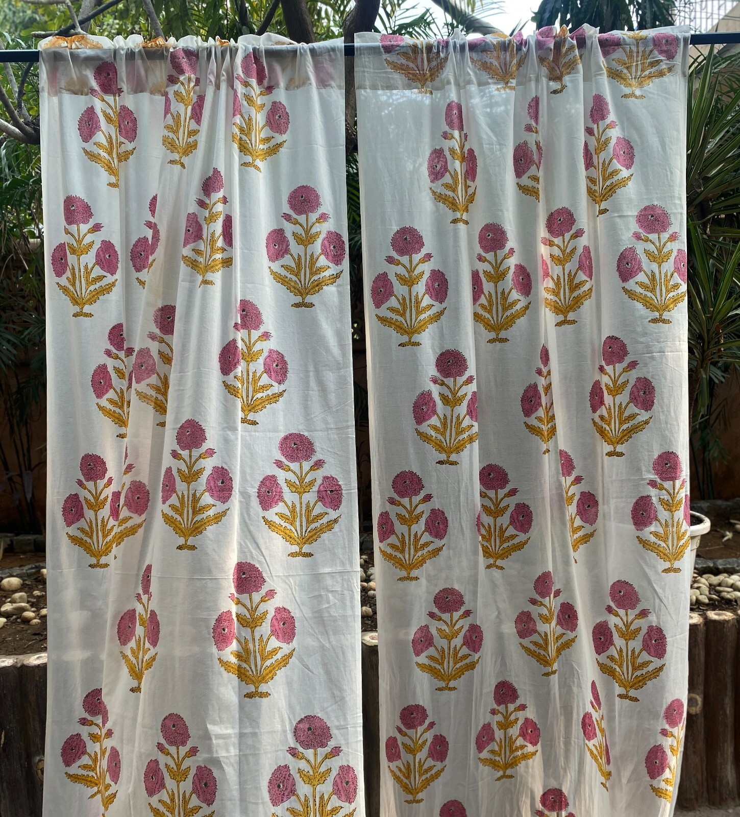 Pink hand block Print Curtain Panels Set of 2 pcs Indian Cotton Curtains