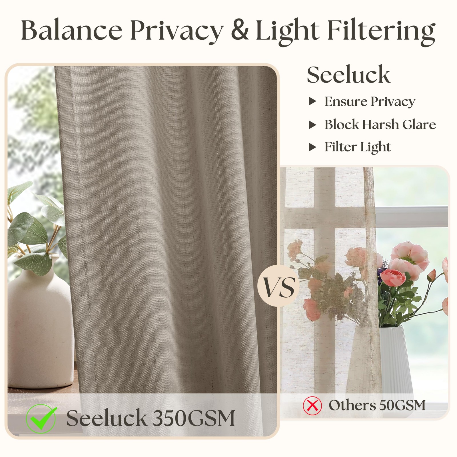 Dark Flax Curtains 102 Inches Long Pinch Pleated for Living Room 2 Panels Set…