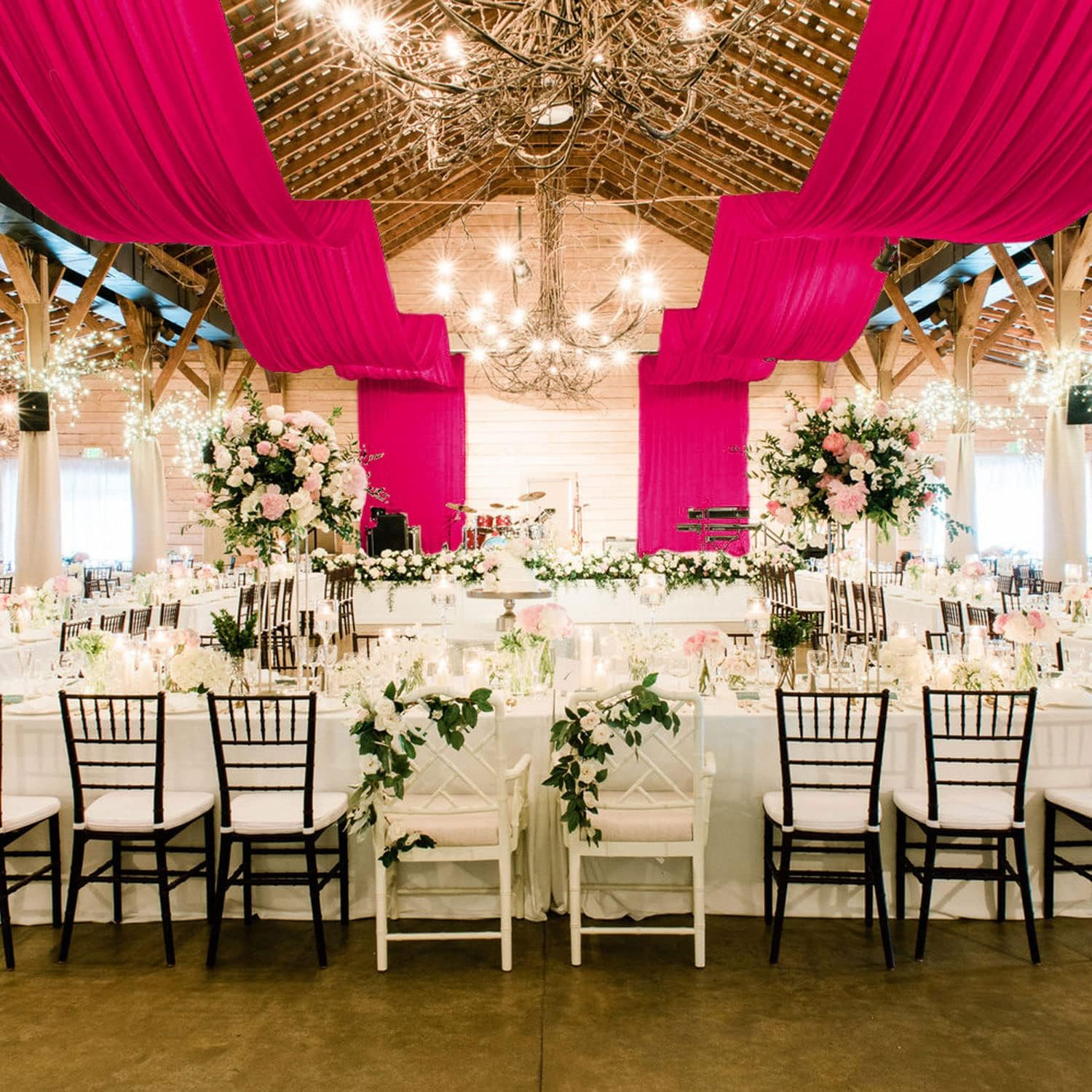 Hot Pink Sheer Ceiling Drapes 5X30Ft for Weddings & Parties – 2 Panels