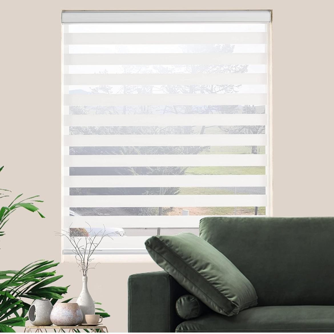Jiangpin Zebra Roller Blinds Shades 32×72 White Double Layered Light Filtering