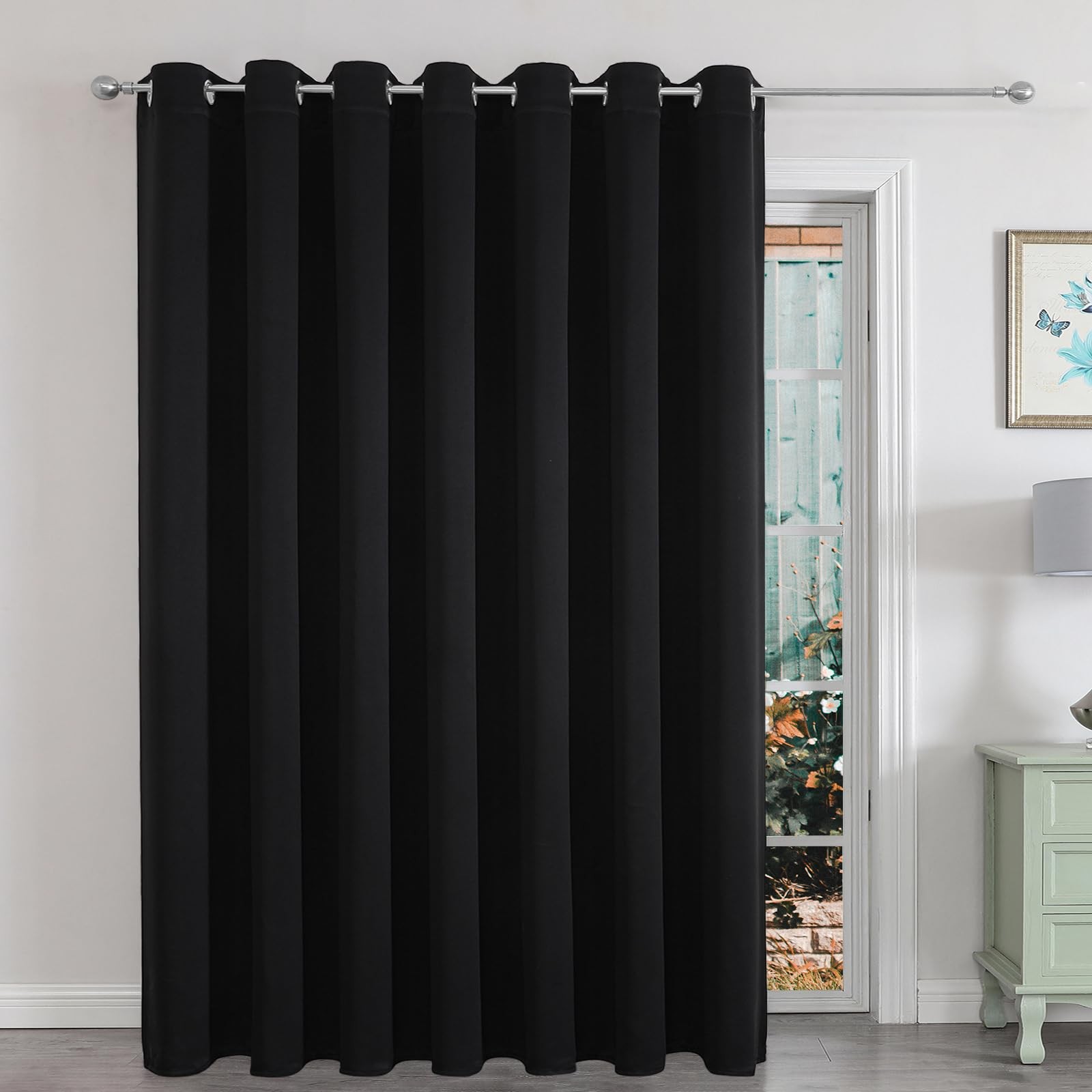 Joydeco 100×84 Blackout Patio Door Curtain Black 1 Panel