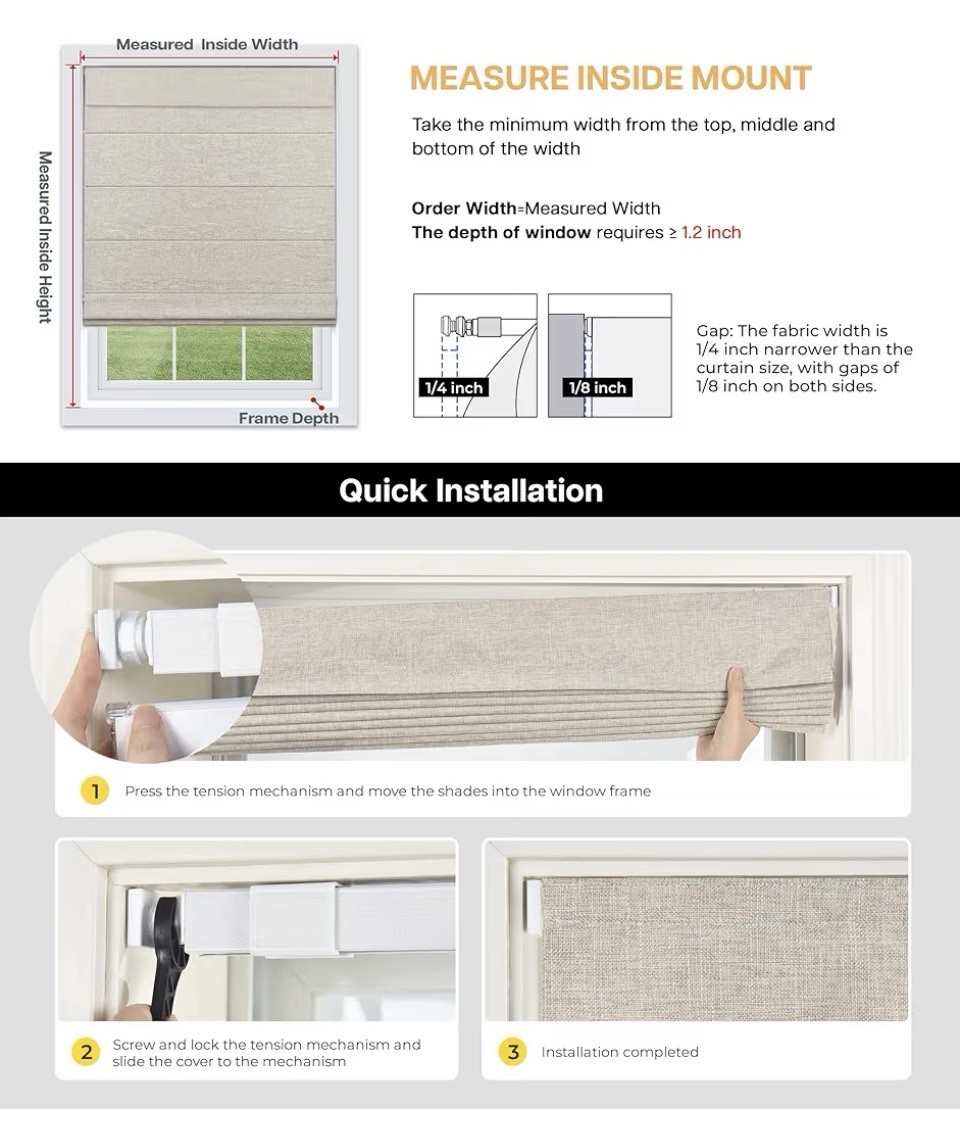 LazBlinds Cordless Blackout Roman Shade 24×72 White No Drill Thermal Blind