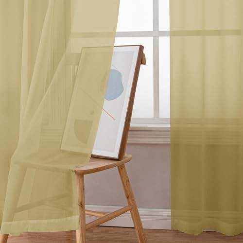 Sheer Tier Curtains for Kitchen 24 Inches Long 2 42″W x 24″L (Pack of 2) Gold