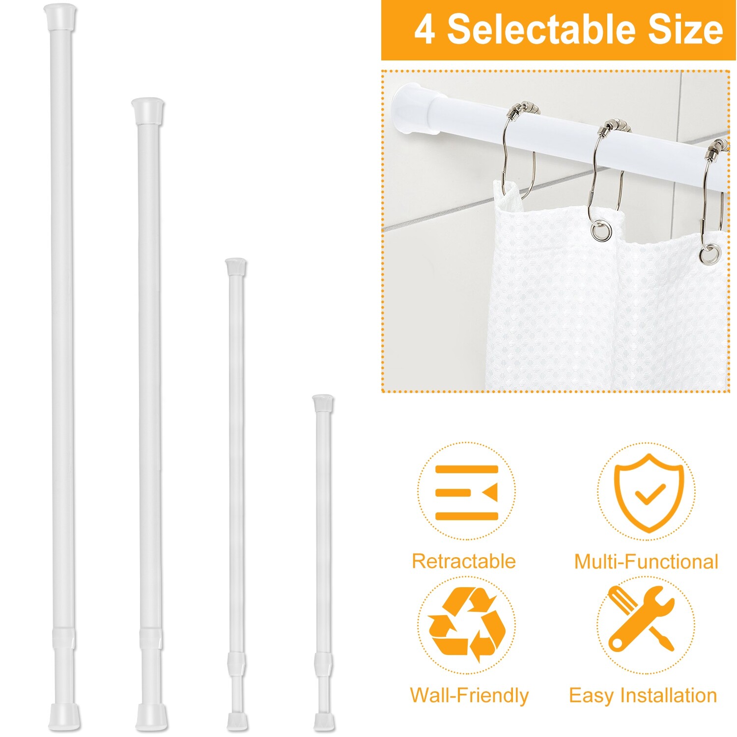 Heavy-Duty Carbon Steel Tension Curtain Rod Spring Load Adjustable Curtain Pole