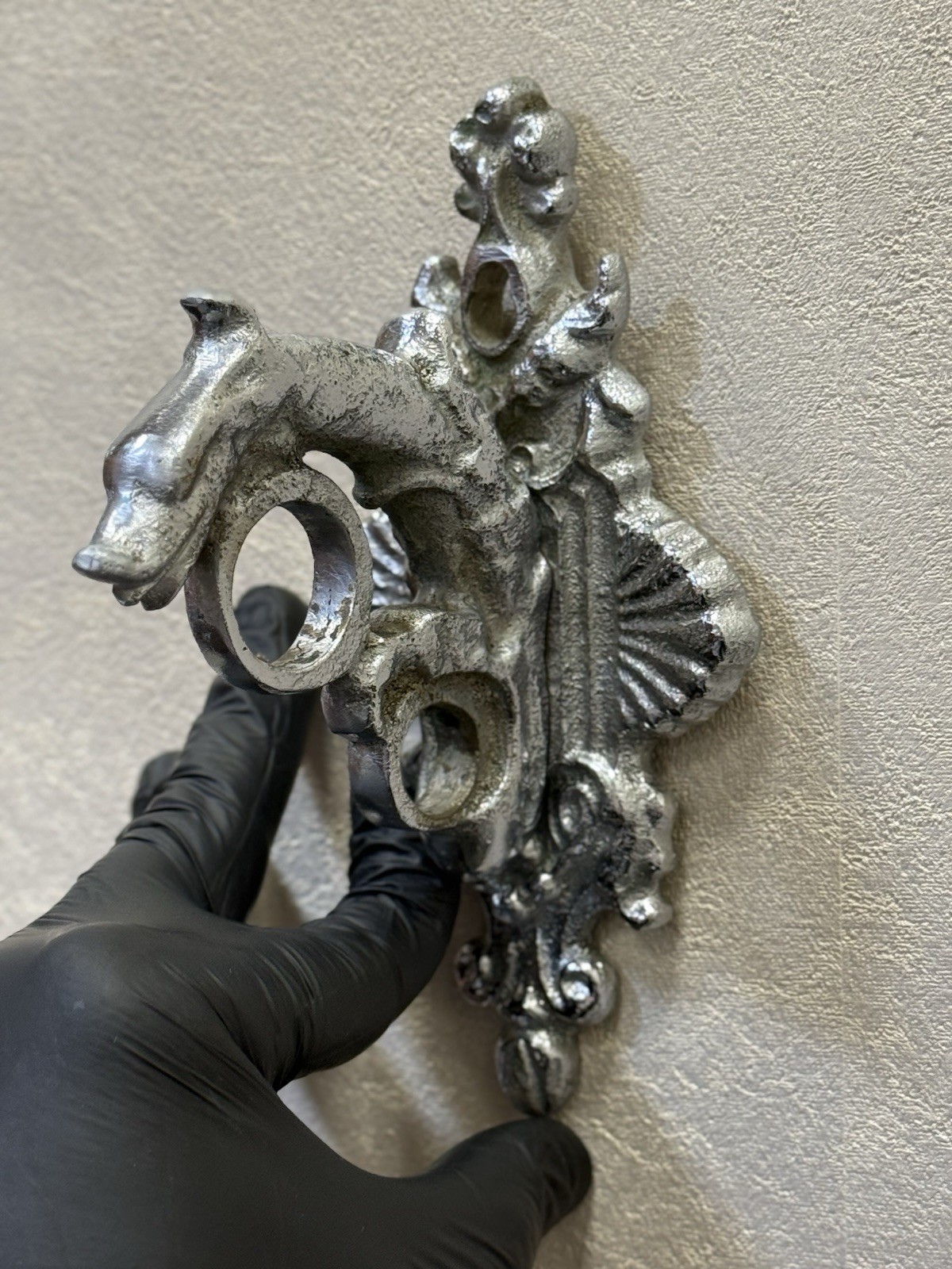 Pair Vintage Soviet Bronze Sea Dragon Curtain Brackets Nickel 1970s USSR