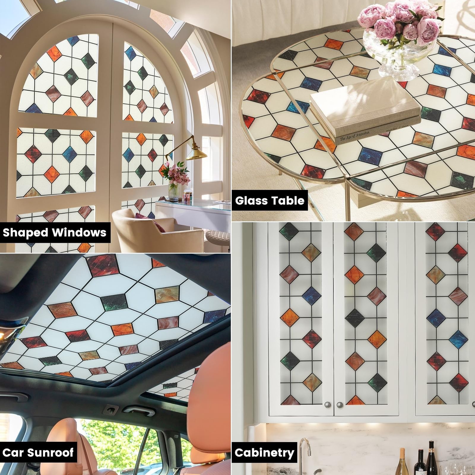 DKTIE Stained Glass Window Film Geometric Patterns, Fine Frosted Window Cling…