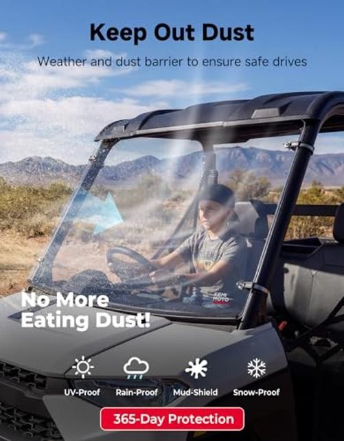 UTV Scratch-Resistant Front Windshield, Compatible with Polaris Ranger 150