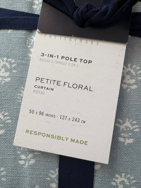 NWT NEW Pottery Barn KRAVET Blue PETITE FLORAL Light Filtering Drape Curtain 96