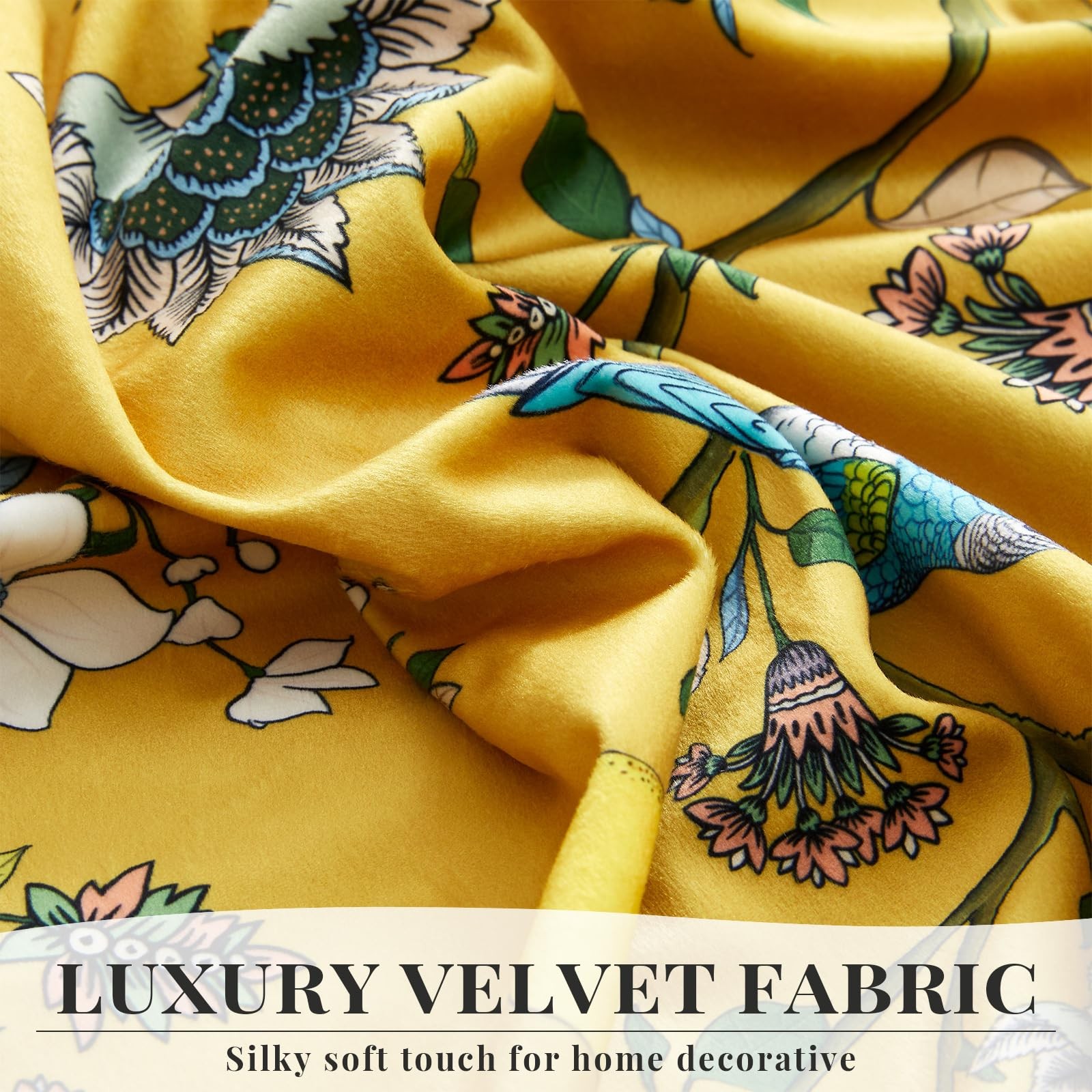 Mustard Yellow Luxury Velvet Floral Curtains 84 inches for Living Room,Vintag…