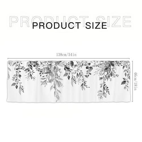 54x18Inch Botanical Leaves Kitchen Valances Black Watercolor Grey Eucalyptus