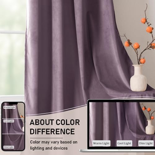 Velvet Curtains 96 inch Length Thermal 52″W x 96″L (Pack of 2) Lavender