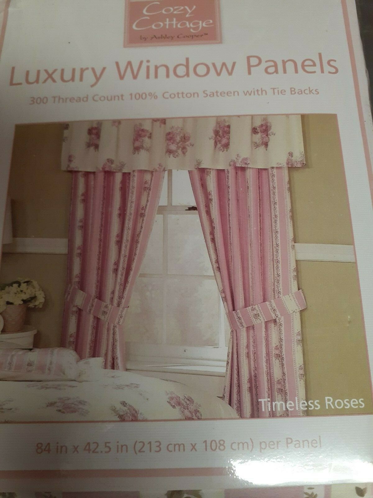 Cozy Cottage Timeless Roses-Lined Drapes & Valances-Boscov’s-PINK Sateen 84″