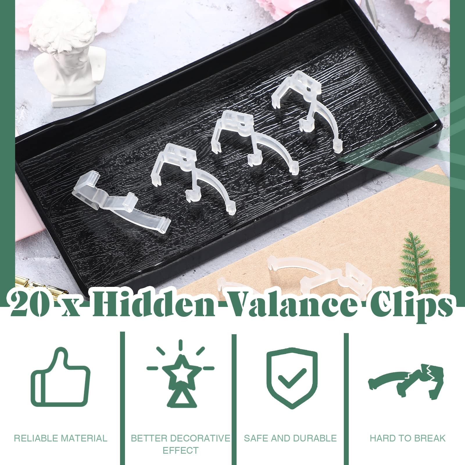 Blulu 20 Pcs 2 Inch Clear Valance Clips Hidden Window One Size, Transparent