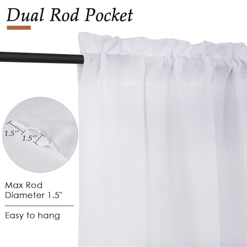 Kitchen Curtains 36 Inch Length 2 Panels, Light 30″W x 36″L (Pack of 2) White