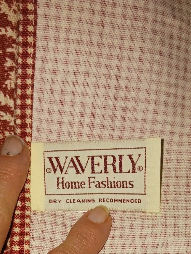 2 WAVERLY Fernwood Red Gingham Fern Toile Scalloped Valance Curtains 76 X 14 VGC