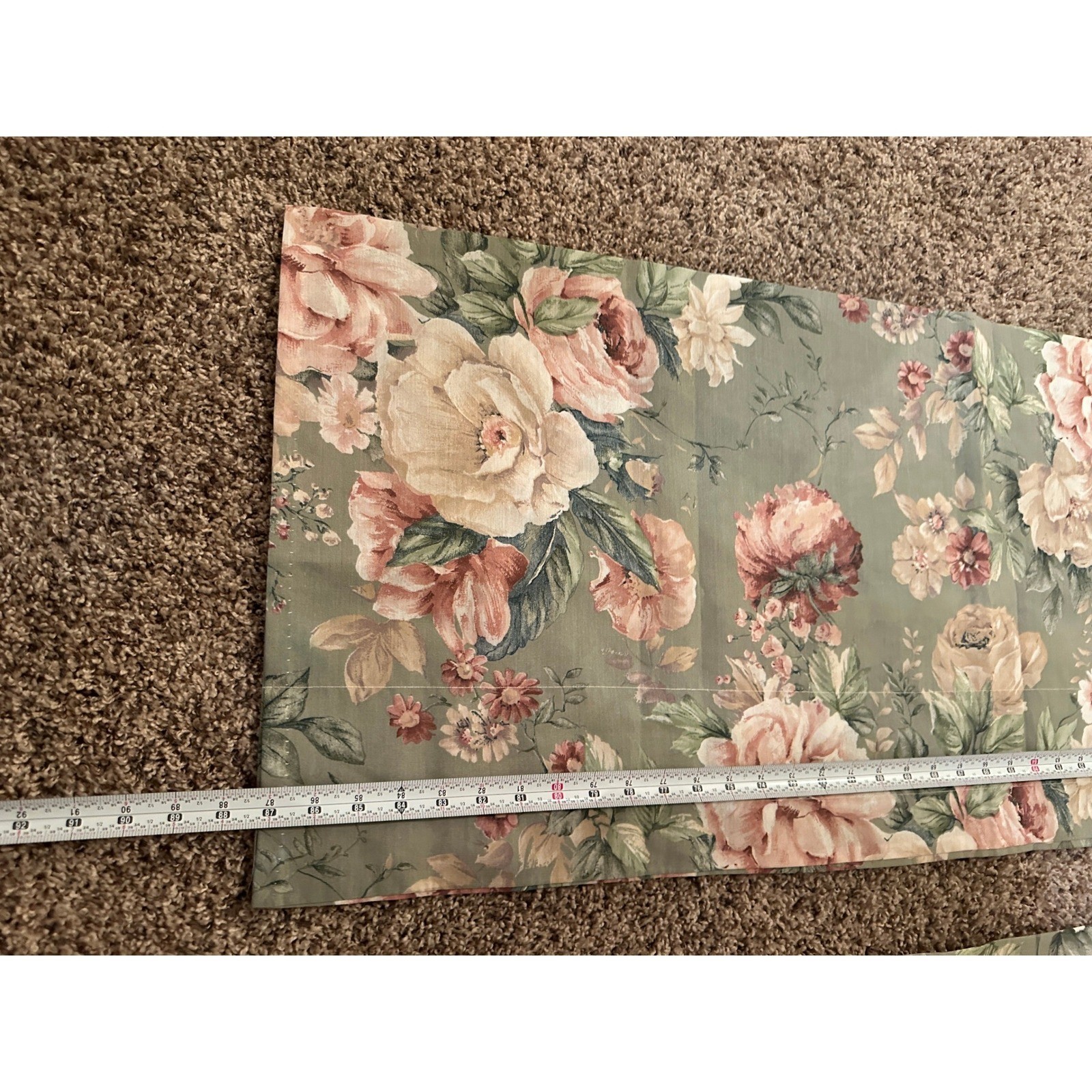 VTG Floral Cabbage Rose Window Valance Set Sage Green Pink 2 Pieces 17X67, 15X70