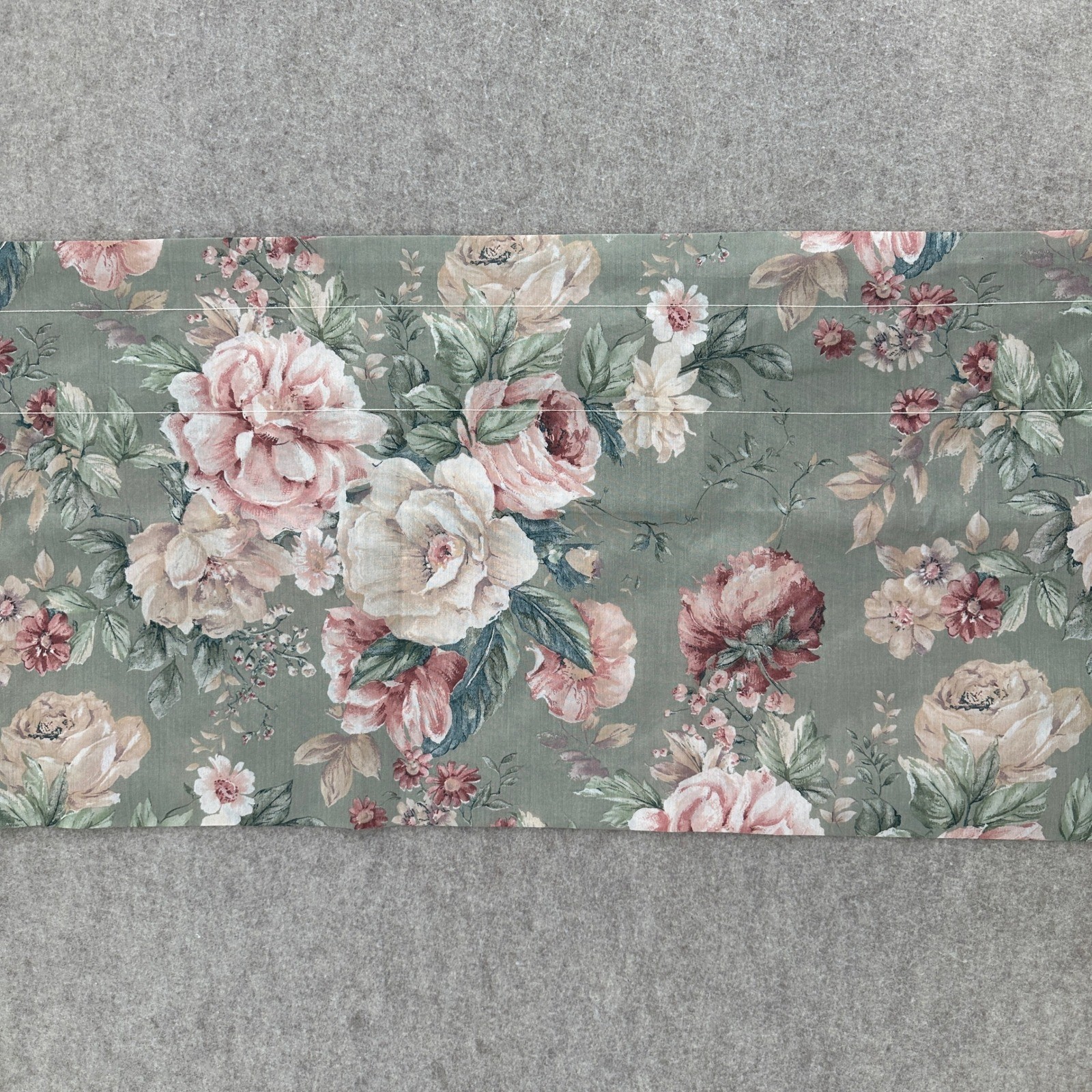 VTG Floral Cabbage Rose Window Valance Set Sage Green Pink 2 Pieces 17X67, 15X70