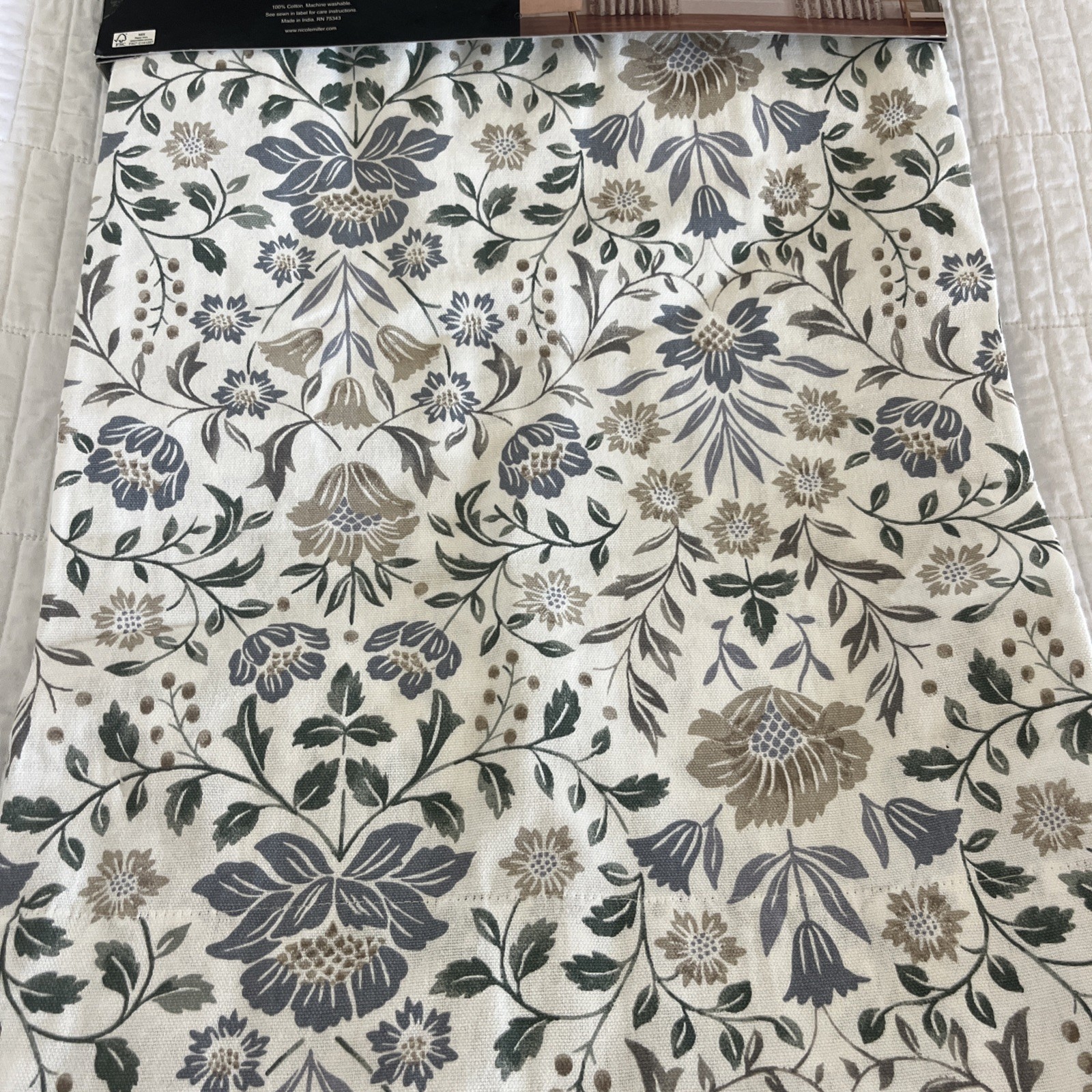 2 Nicole Miller Floral Jacobean Cotton Back Tab Window Panels – New – 50 x 96”