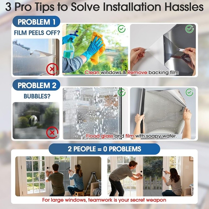 Static Cling Privacy Window Film UV Heat Protection Easy Install Home Office New