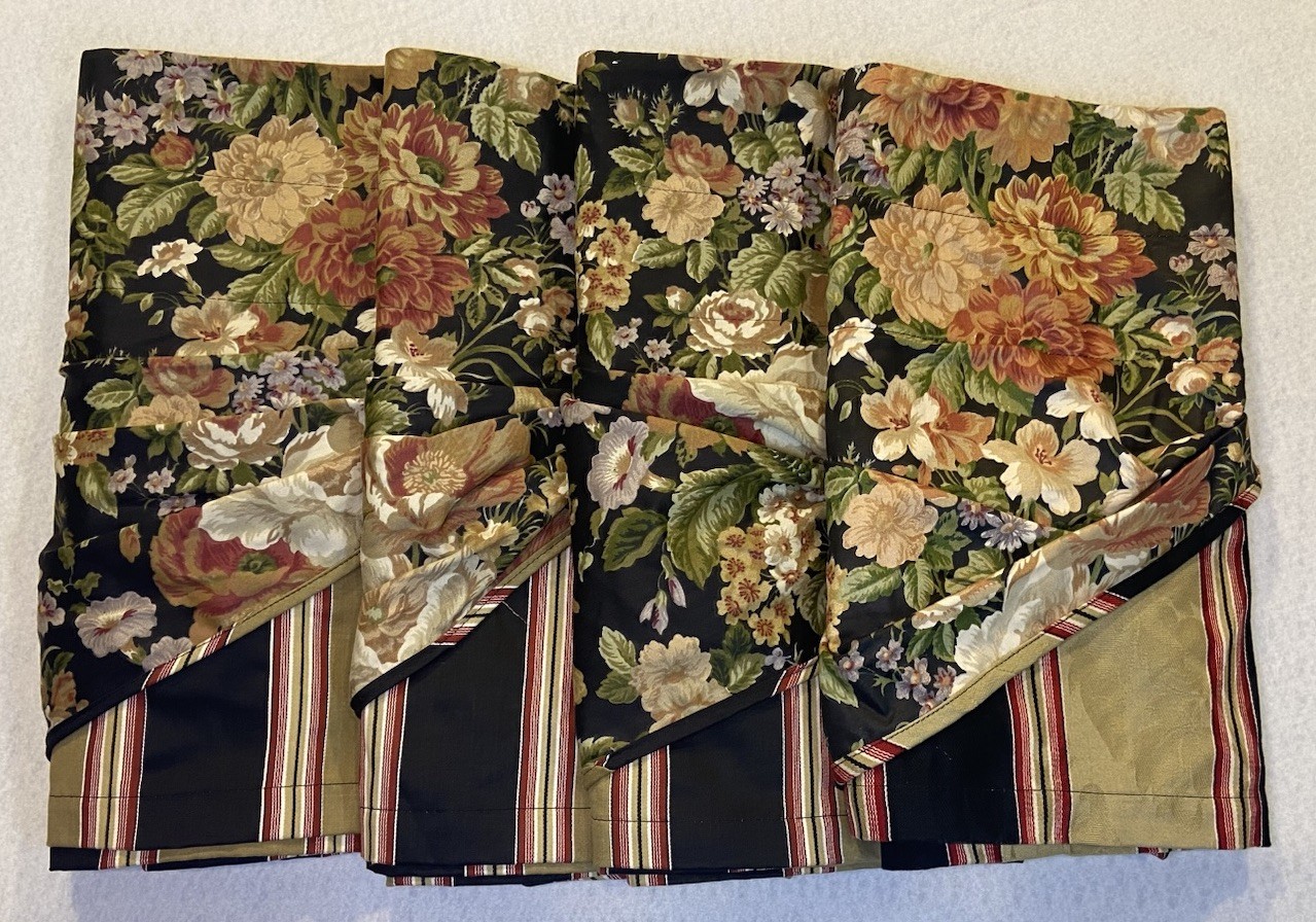 EUC Lot of 4 Waverly Valance Black Floral Stripe Traditional Elegant 74.5 x 16