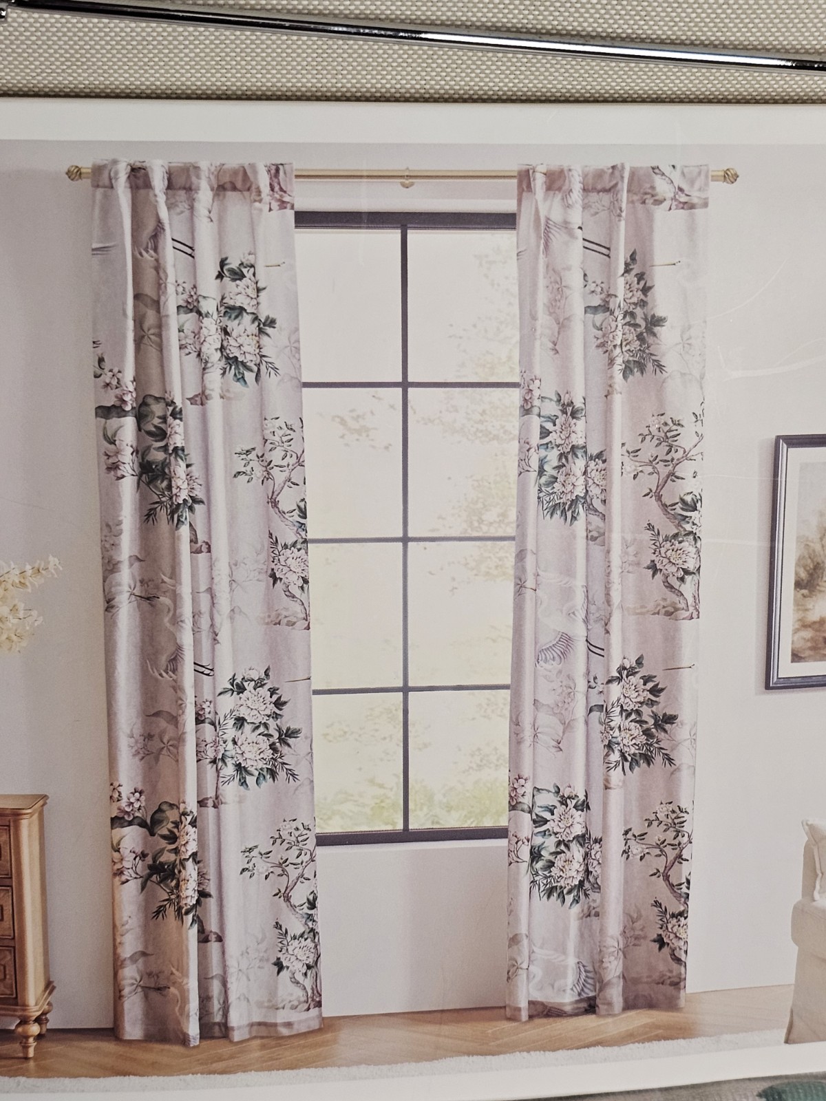 Callisto Home Heron Bird Window Curtains Panels 38 X 96 Pair Drapes Blush Scroll