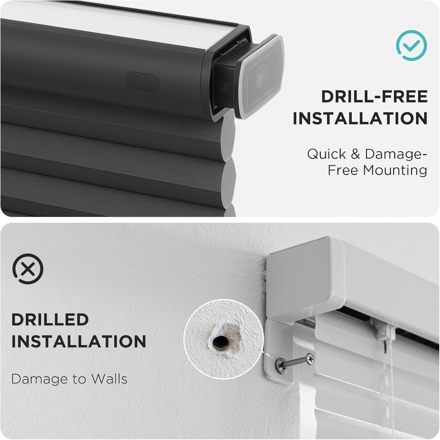 Thermal Insulating Honeycomb Blinds – 35” W x 64” H, No Drill & Noise Reducing