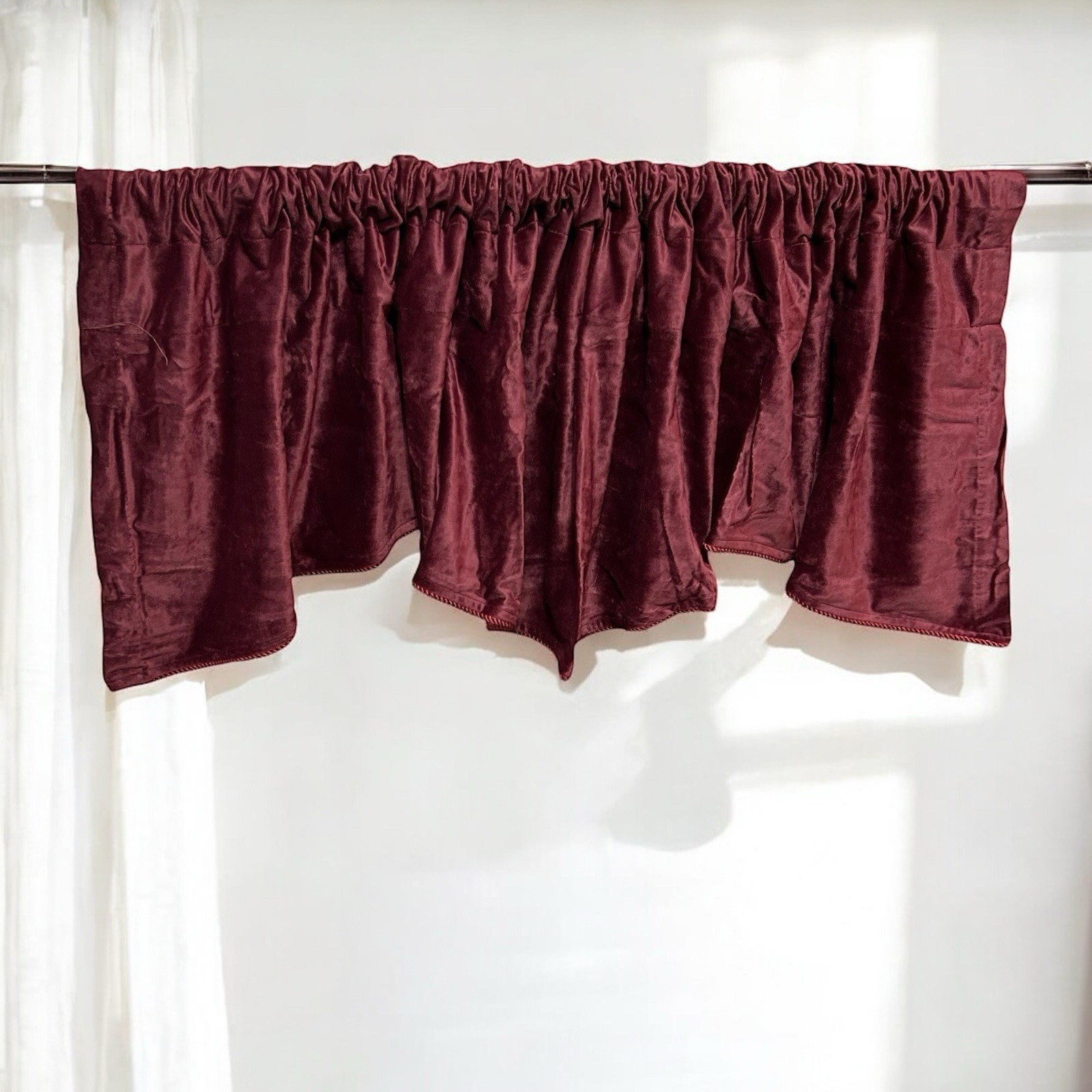1 Burgundy Velvety Valance Utica Corded Scalloped 82×19” USA Made VTG CHOOSE QTY