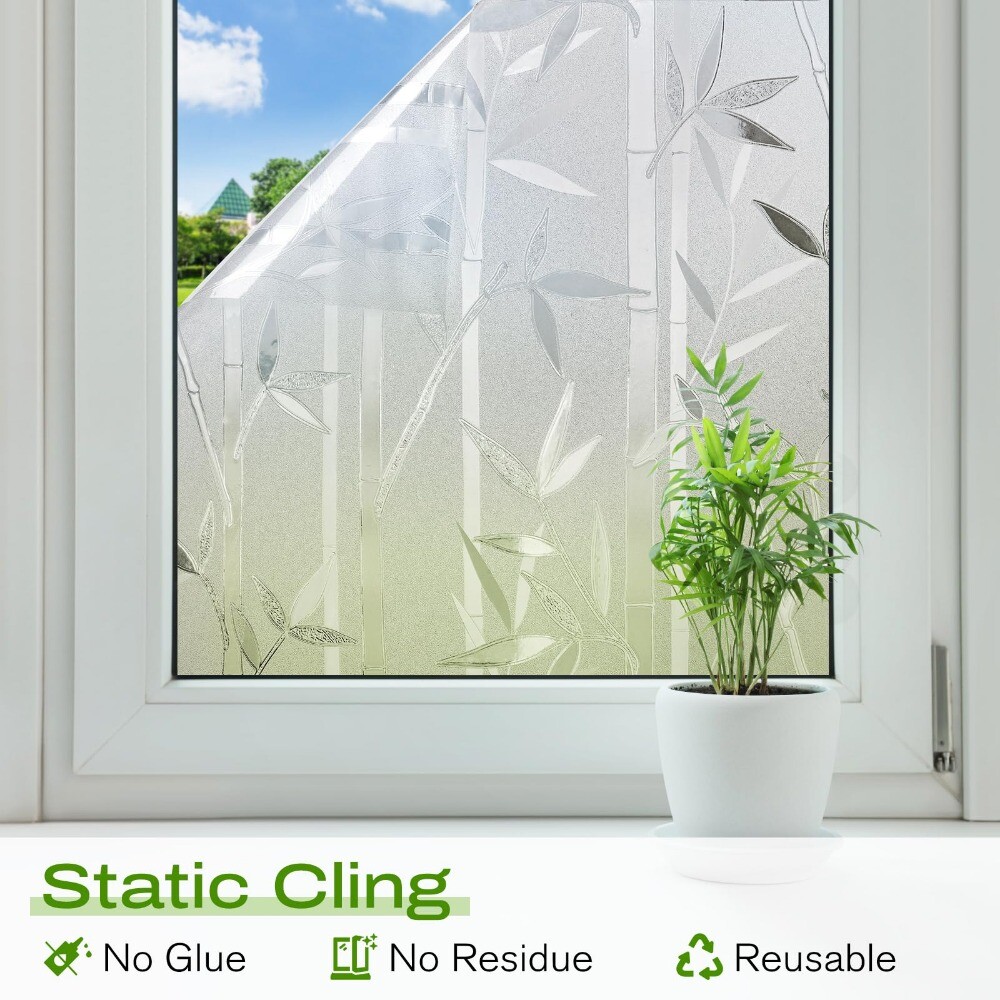 Rabbitgoo Frosted Window Privacy Film Bamboo Static Cling Film Home Decorative