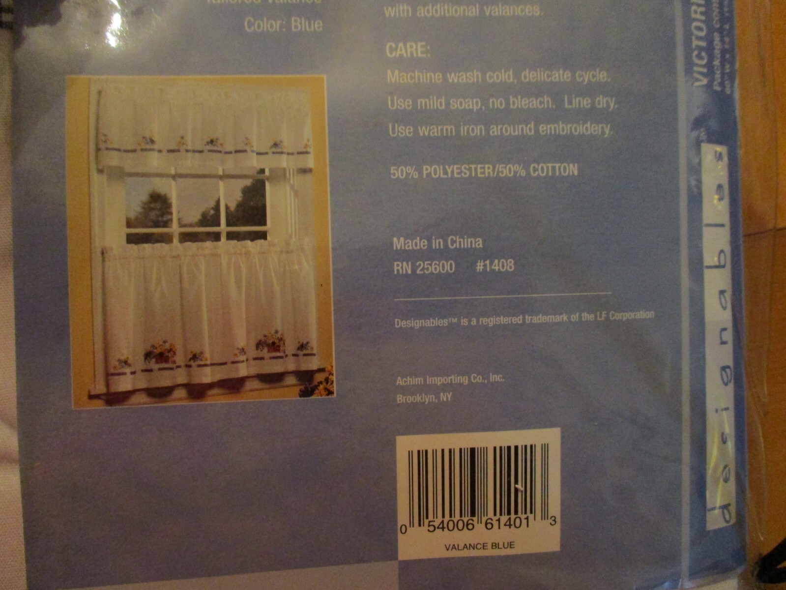 Designables 113 Victoria NIP Kitchen Valance Blue Gingham Embroidered Flowers