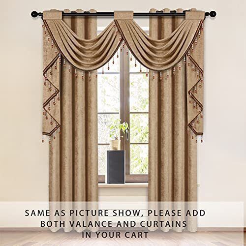 ELKCA Coffee Chenille Waterfall Valance Set – 2 Sw
