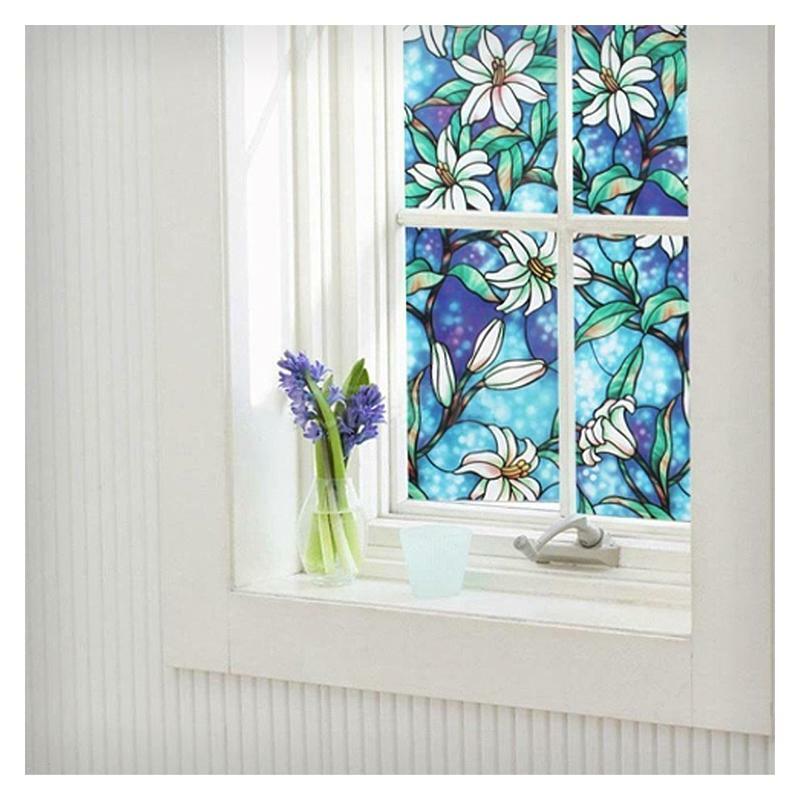 BDF 1CGB Window Film Non-Adhesive Floral Stained Glass Static Cling