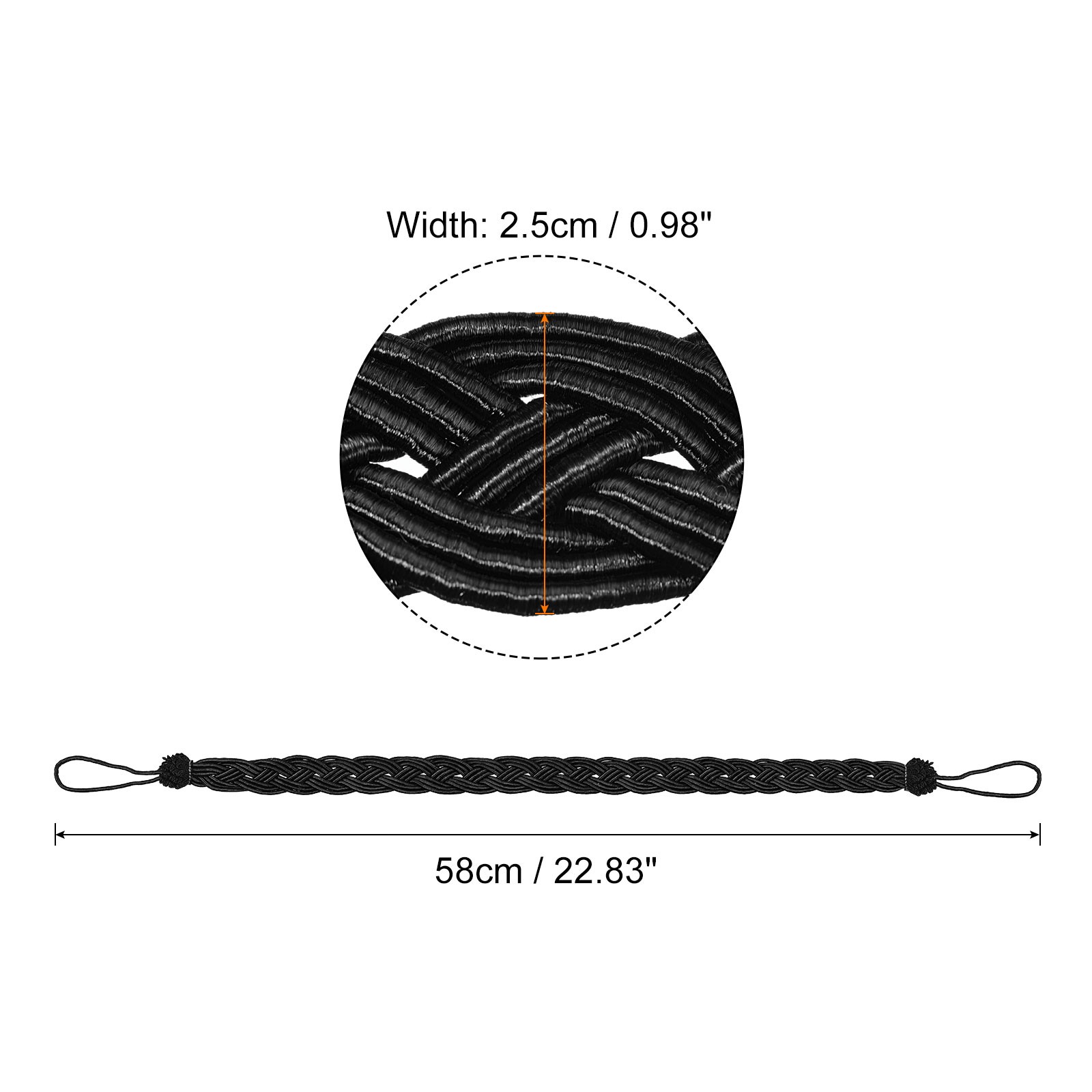 4Pcs 23″ Curtain Tiebacks Braid Drapery Holdback Holder with Hooks Black
