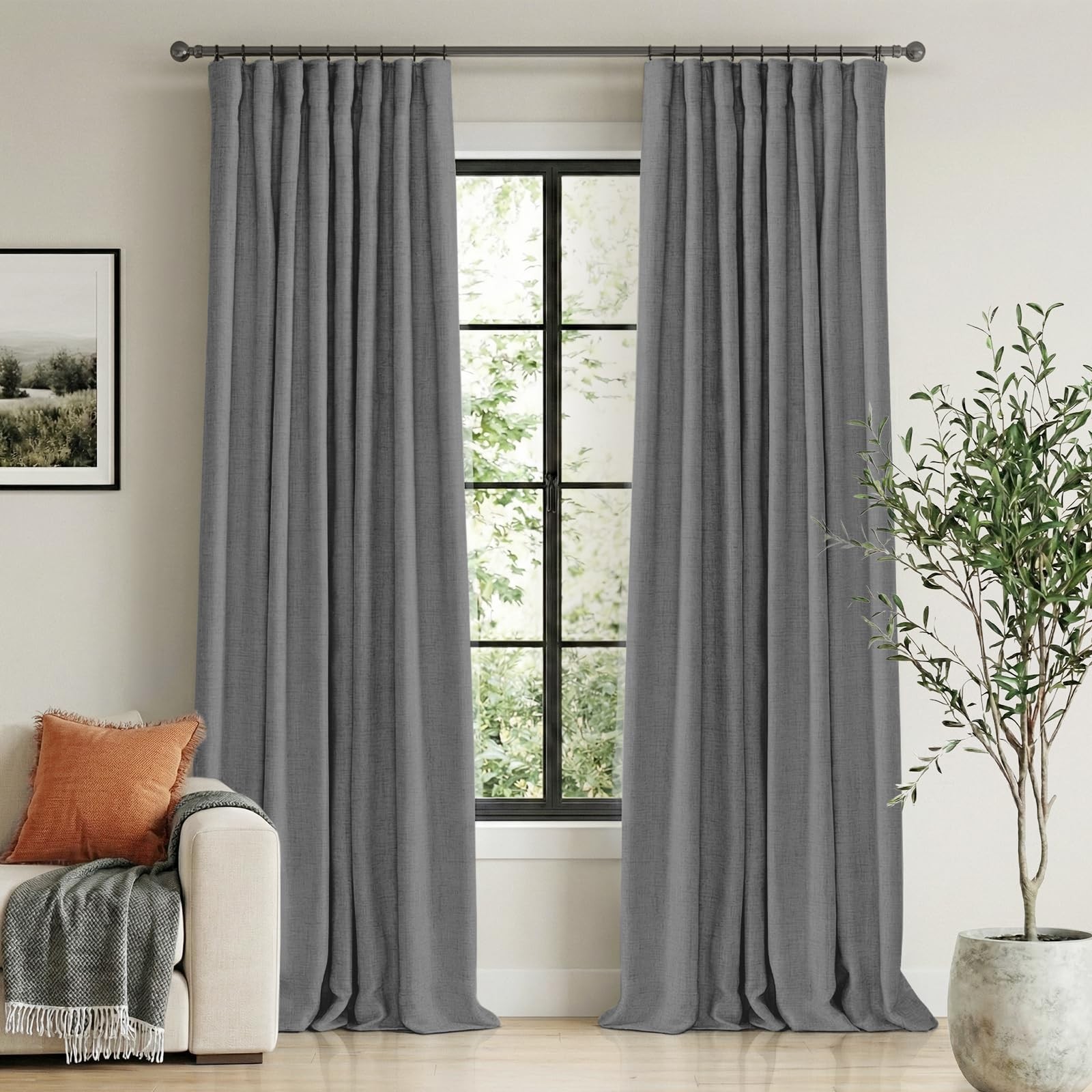 100% Blackout Shield Linen Blackout Curtains 120 Inches (10 ft) Long 2 Panels…