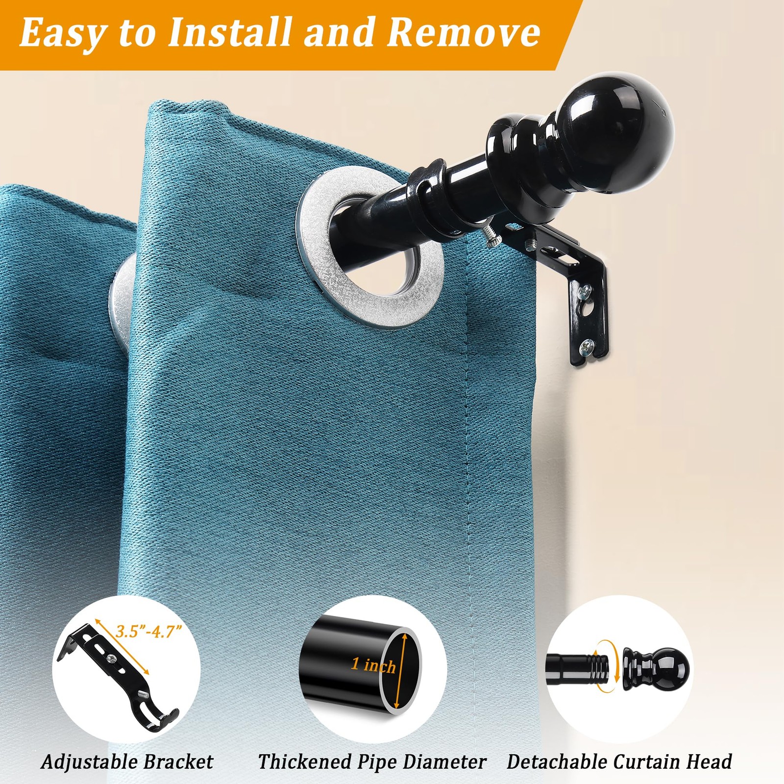 Black Corner Window Curtain Rods L Shape Curved 30 To 136 Inch Adjustable