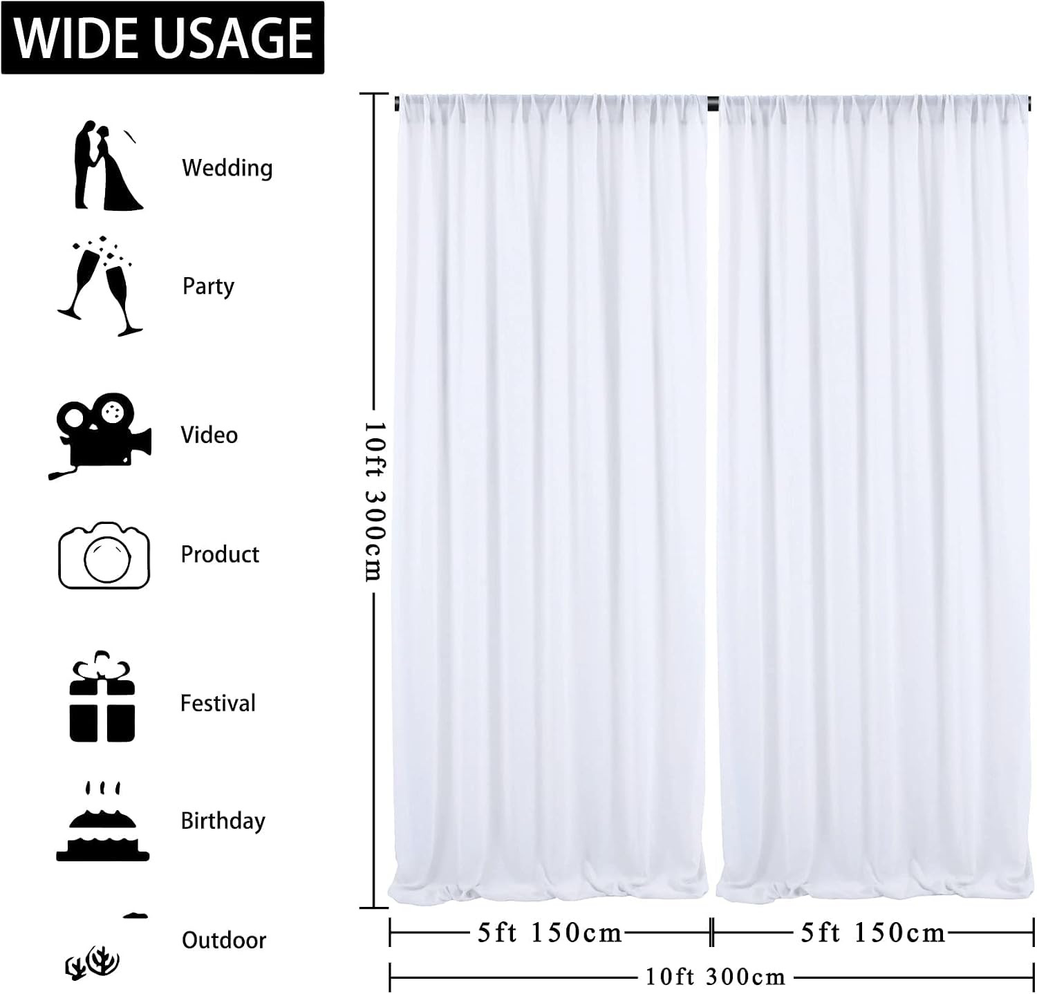 10Ft X 10Ft White Chiffon Backdrop Curtains, Wrinkle-Free Sheer Chiffon Fabric P