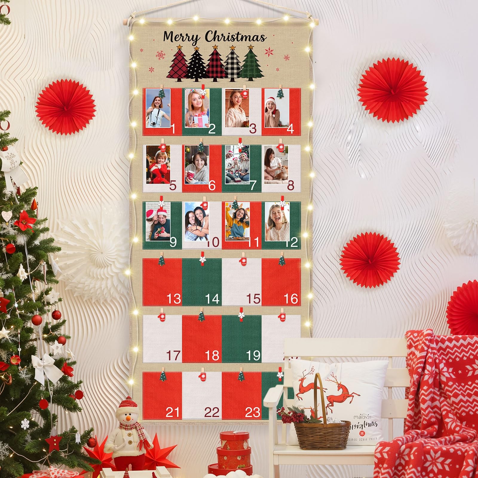 Fabric Christmas Advent Countdown Calendar With Pockets Classic Decor 1 PCS