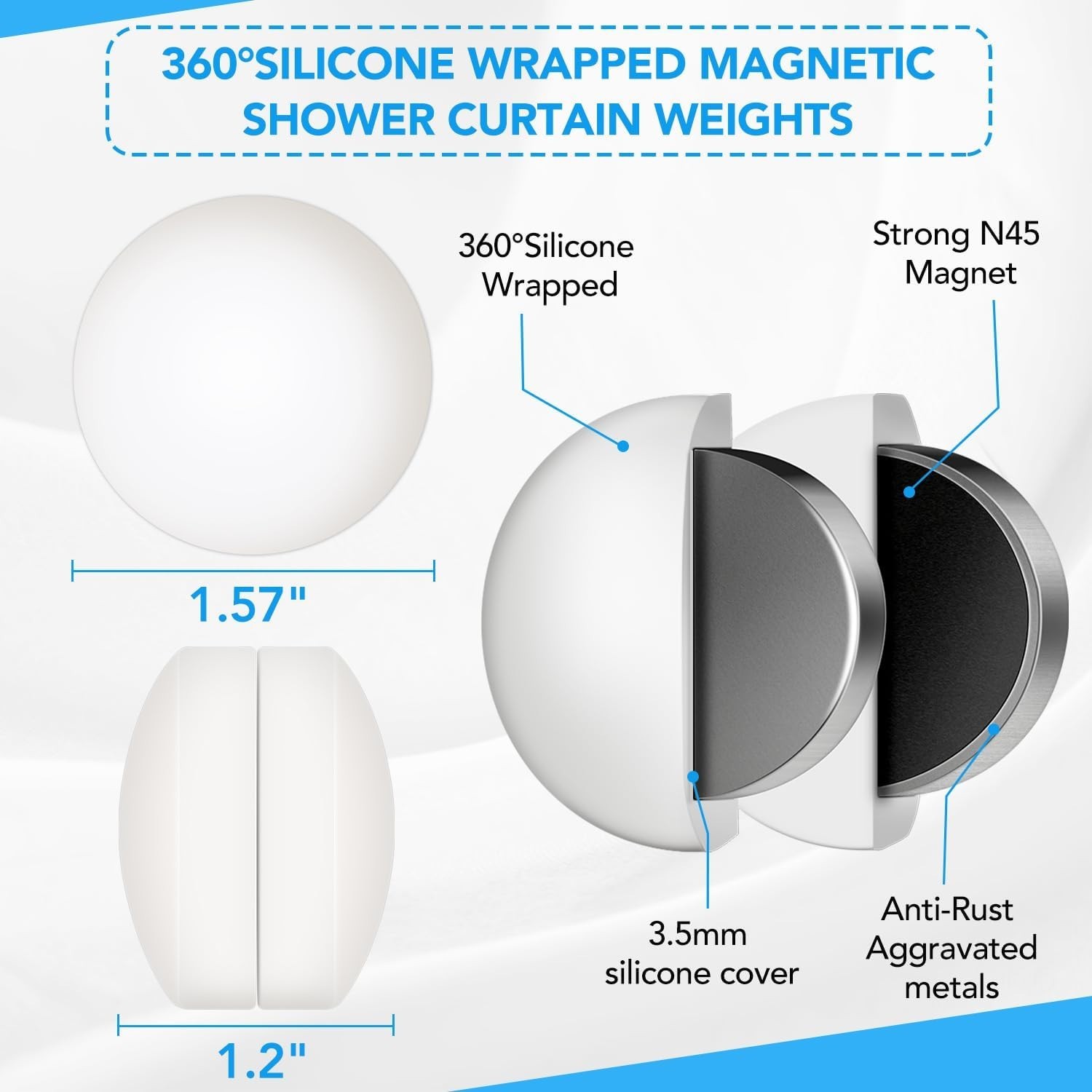8 Pcs Shower Curtain Weights，Silicone Wrapped Heavy Duty 8 Packs