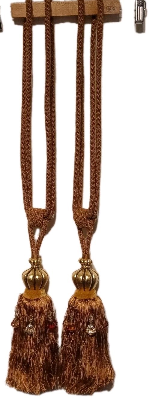 Vintage Gold Curtain Tiebacks jewels Victorian 33 Inches long 11 Inch Tassels