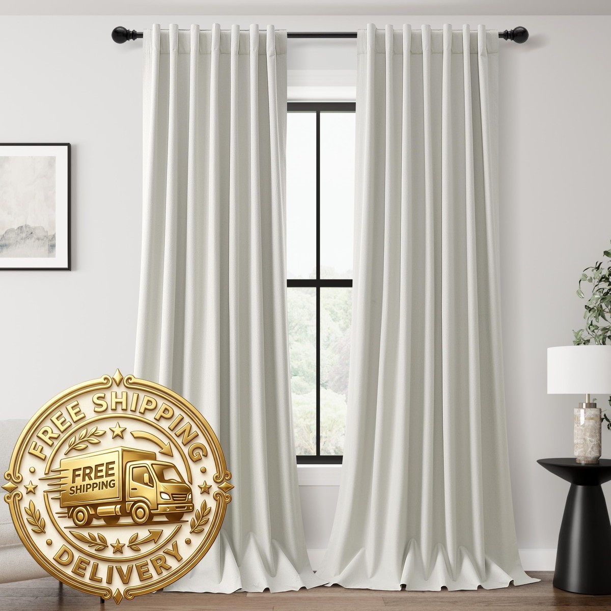 Beige White Blackout Curtains 96 Inches 2 Panels Floor to Ceiling Off White