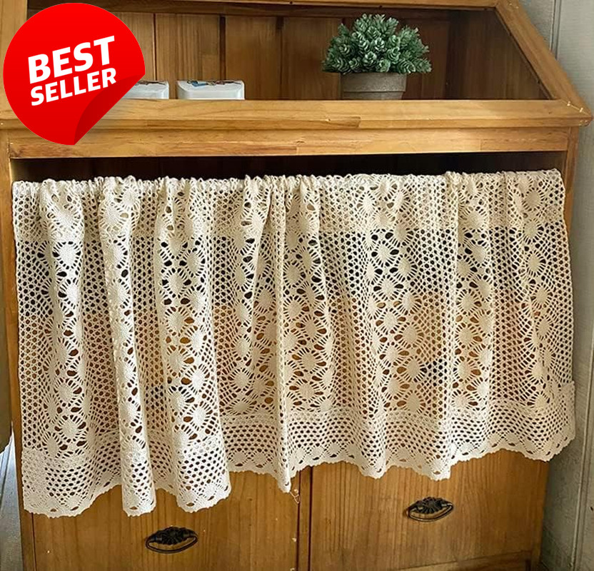 Rustic Boho Crochet Curtain Valance Handmade Farmhouse Lace Window Tier – US