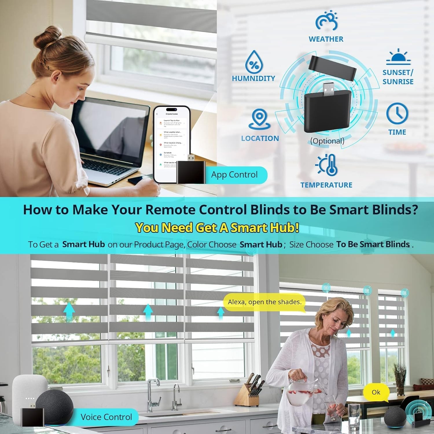 Citolen Motorized Zebra Blinds Remote Smart Dual Layer Automatic Shades Privacy