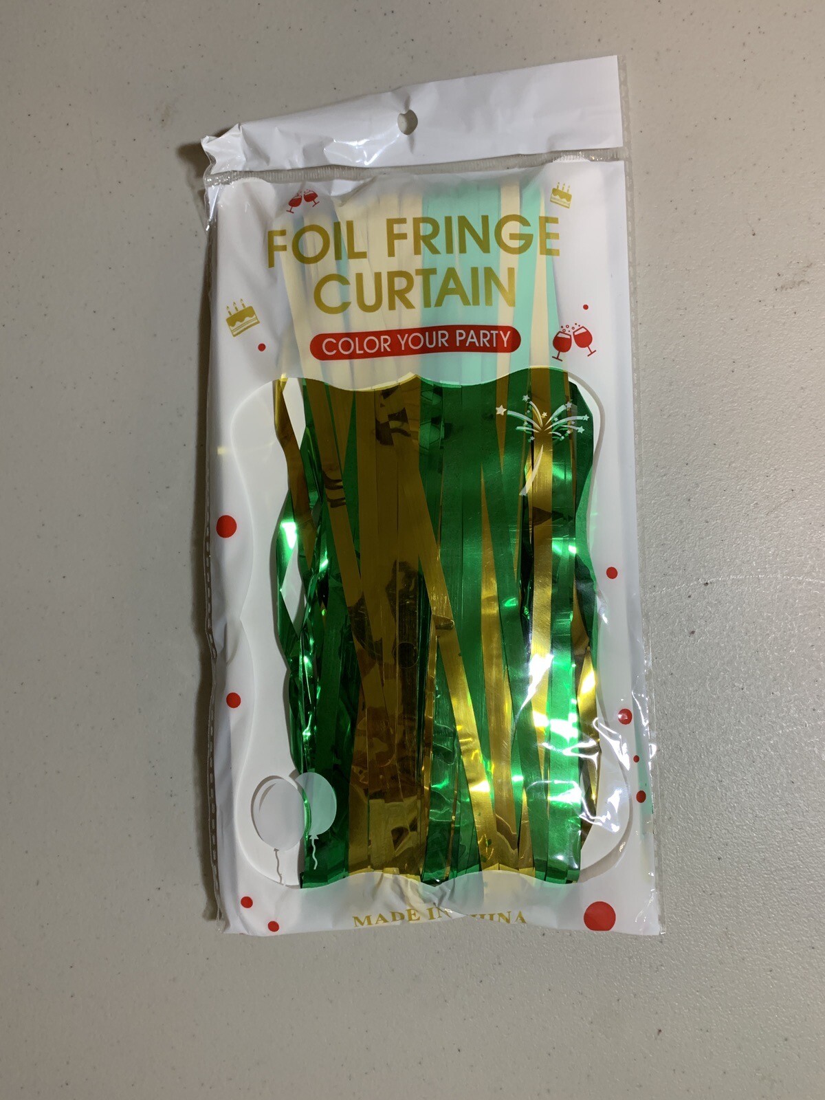 NEW Foil Fringe Curtain, Green & Gold, 3.3ft x 6.6ft