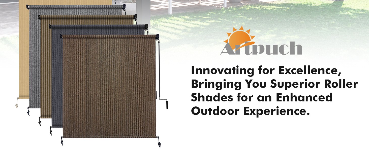 Outdoor Roller Shades with Splicing Design, 10′ W x 8′ H Exterior Cordless Patio