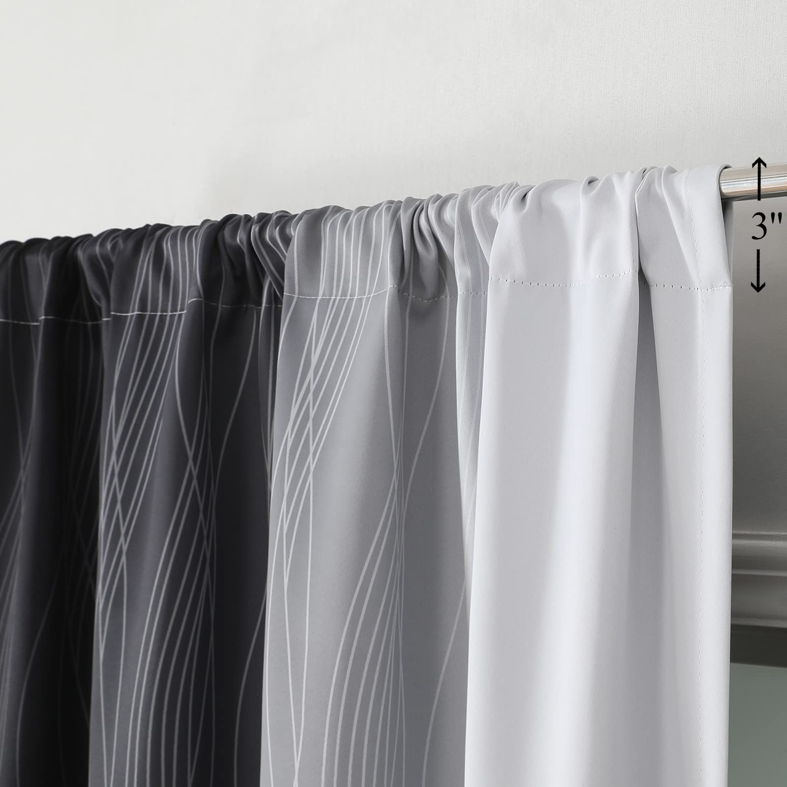 Estelar Textiler Black and Greyish White Ombre Blackout Curtains 63 Inch Leng…