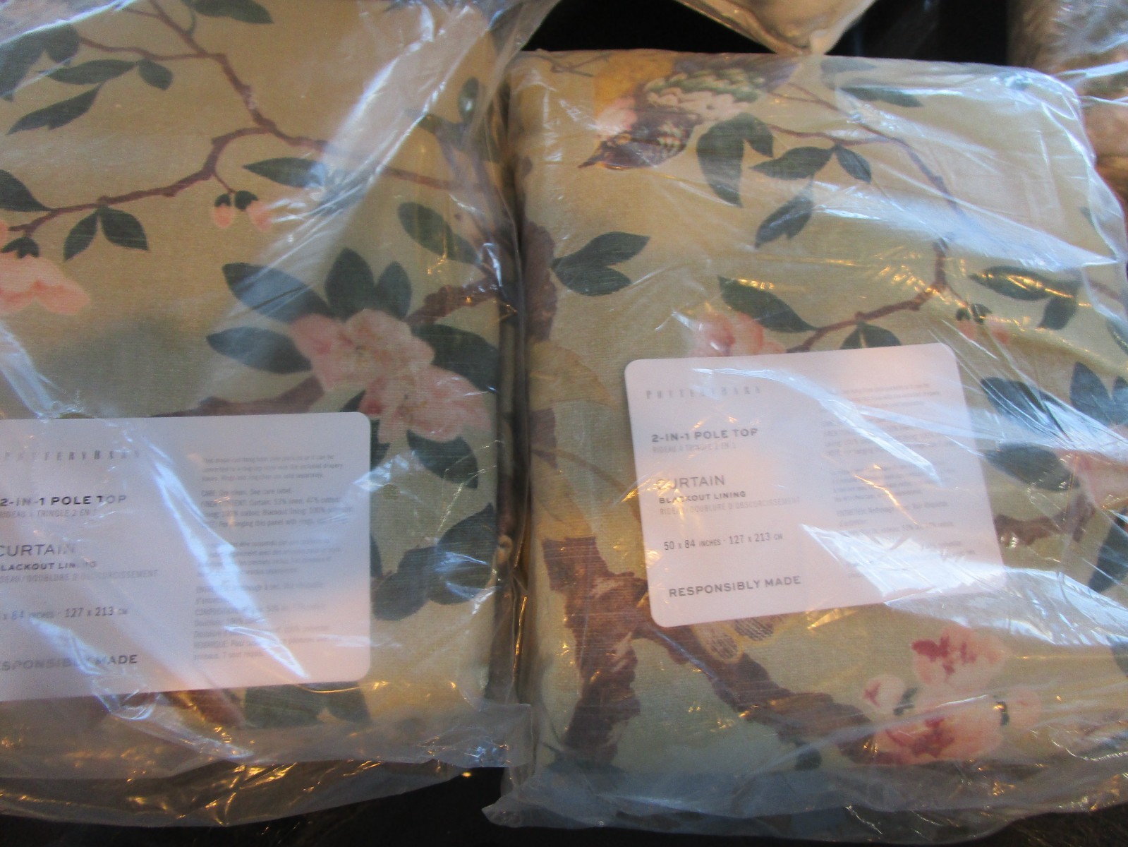 2 Pottery Barn Nola Printed floral light filtering curtains 50 84 green multi