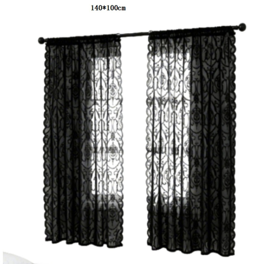 Black Sheer Lace Window Curtains Polyester Fabric European Vintage Style