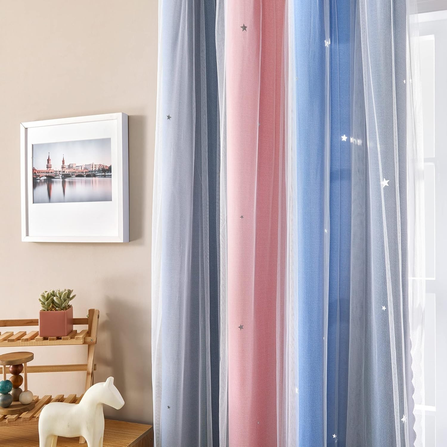 Curtains for Bedroom Decor Rainbow Pink Grey Blue 52 Inches Wide 45 Inches Long