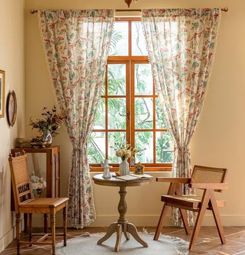 Boho Floral Curtains with Tassel for Bedroom 52″W x 96″L (Pack of 2) Brick Red