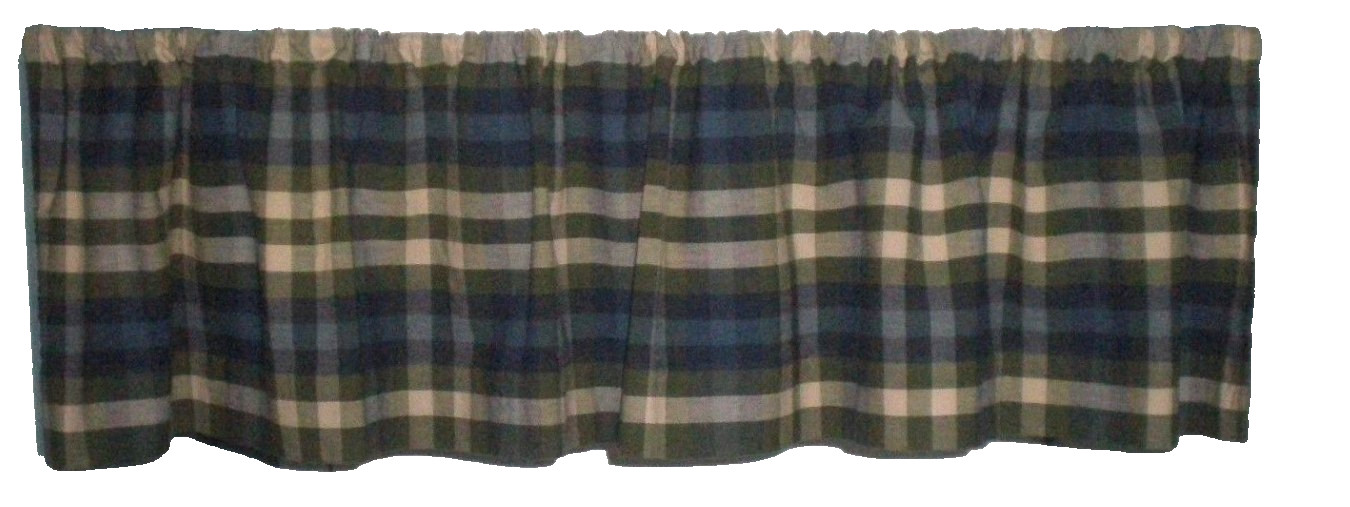 JCPenney Home Valance Bradley Stripe Plaid Valance Woven Cotton Blue Olive Green